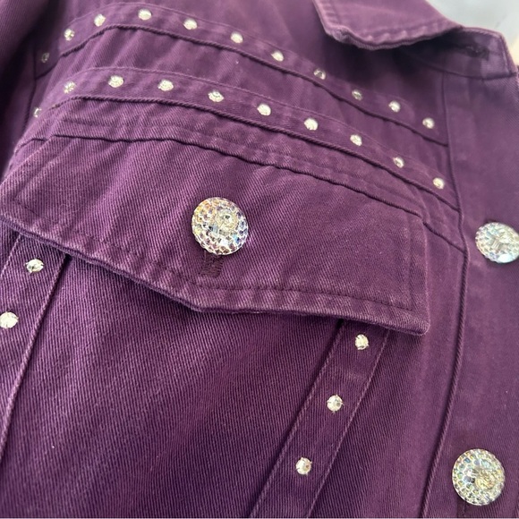 SAINT GERMAIN Paris Vintage Purple Denim Rhinestone Jacket Women's Size L - Picture 8 of 10